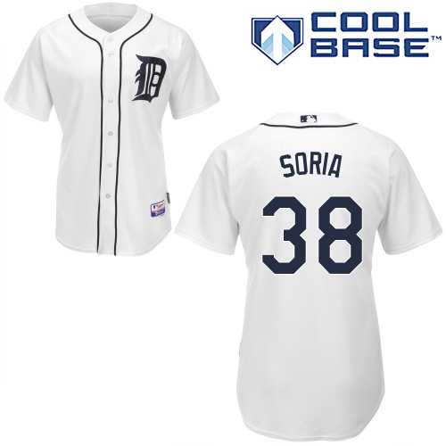 Joakim Soria #38 MLB Jersey-Detroit Tigers Men's Authentic Home White Cool Base Baseball Jersey